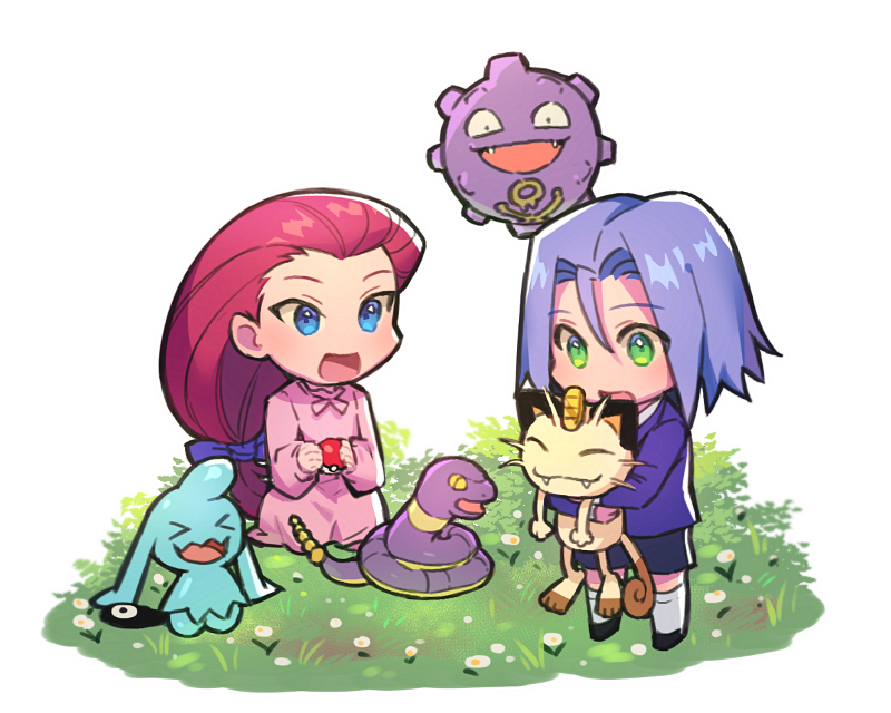 jessie, james, meowth, koffing, ekans, and 1 more (pokemon) drawn by apple_brk