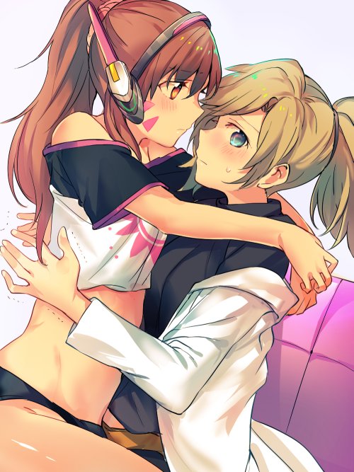 d.va and mercy (overwatch and 1 more) drawn by mikan-uji
