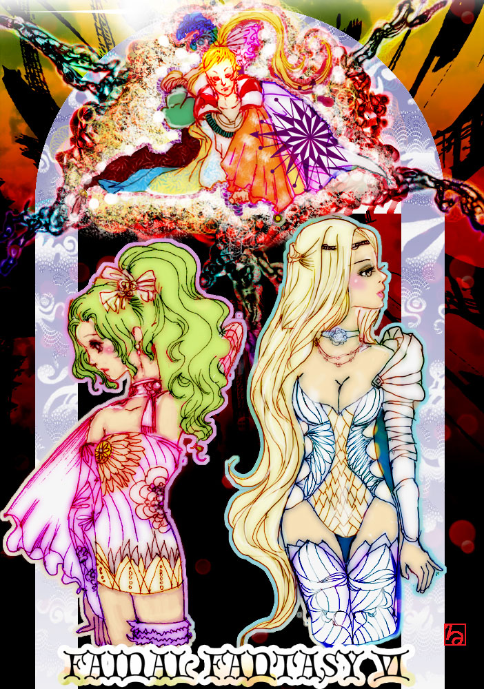 terra branford, celes chere, and kefka palazzo (final fantasy and 1 more) drawn by rumoi