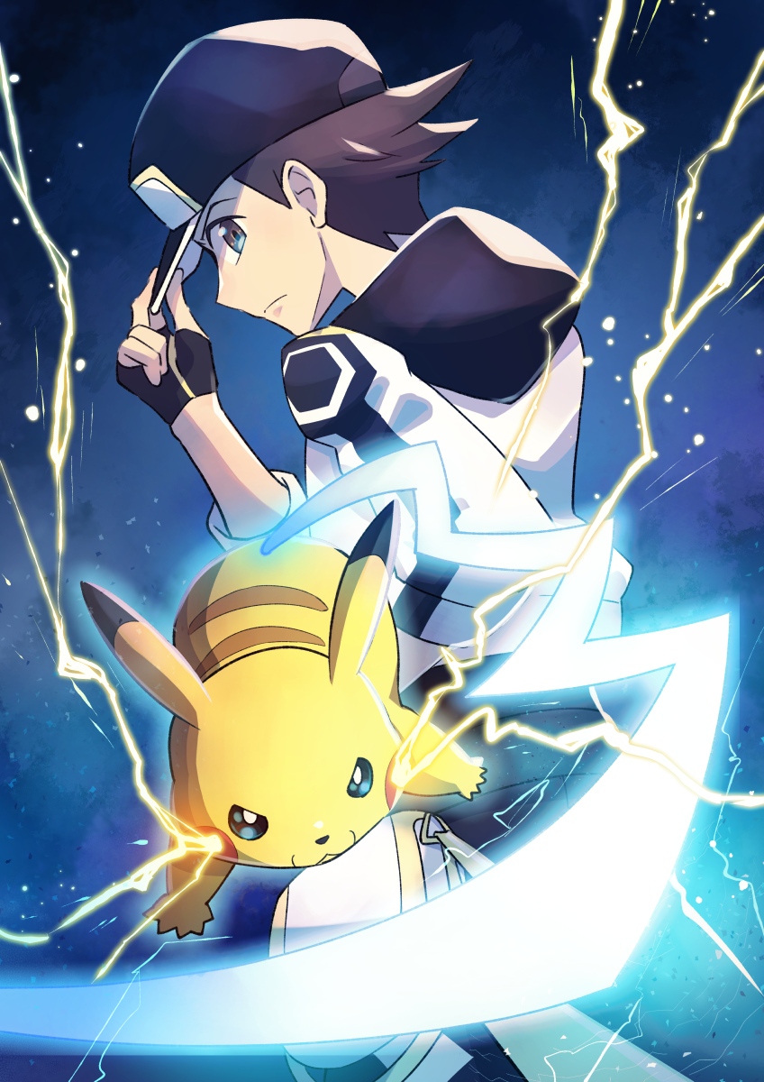pikachu and red (pokemon and 1 more) drawn by zeroki_(izuno)