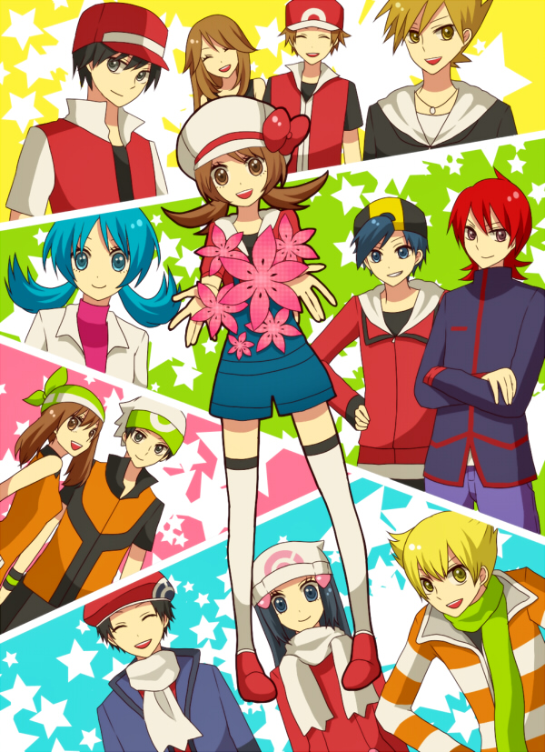 dawn, may, red, ethan, blue oak, and 7 more (pokemon and 8 more) drawn by monaco_(rmn02)