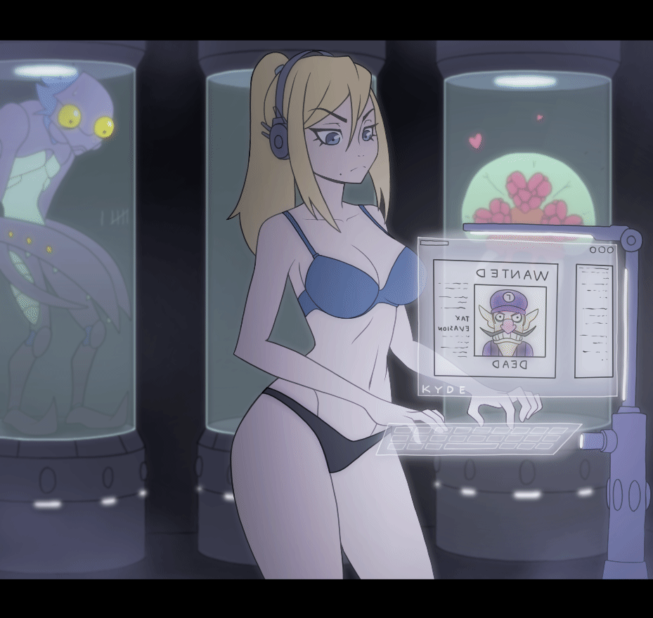 samus aran, metroid, metroid larva, waluigi, and space pirate (mario and 1 more) drawn by kyde