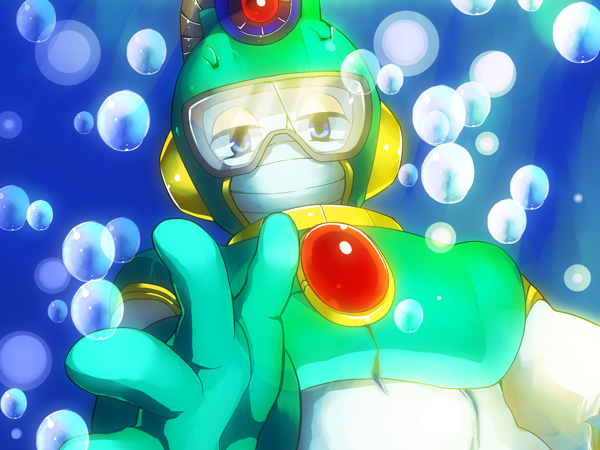 bubble man (mega man and 1 more) drawn by zakki