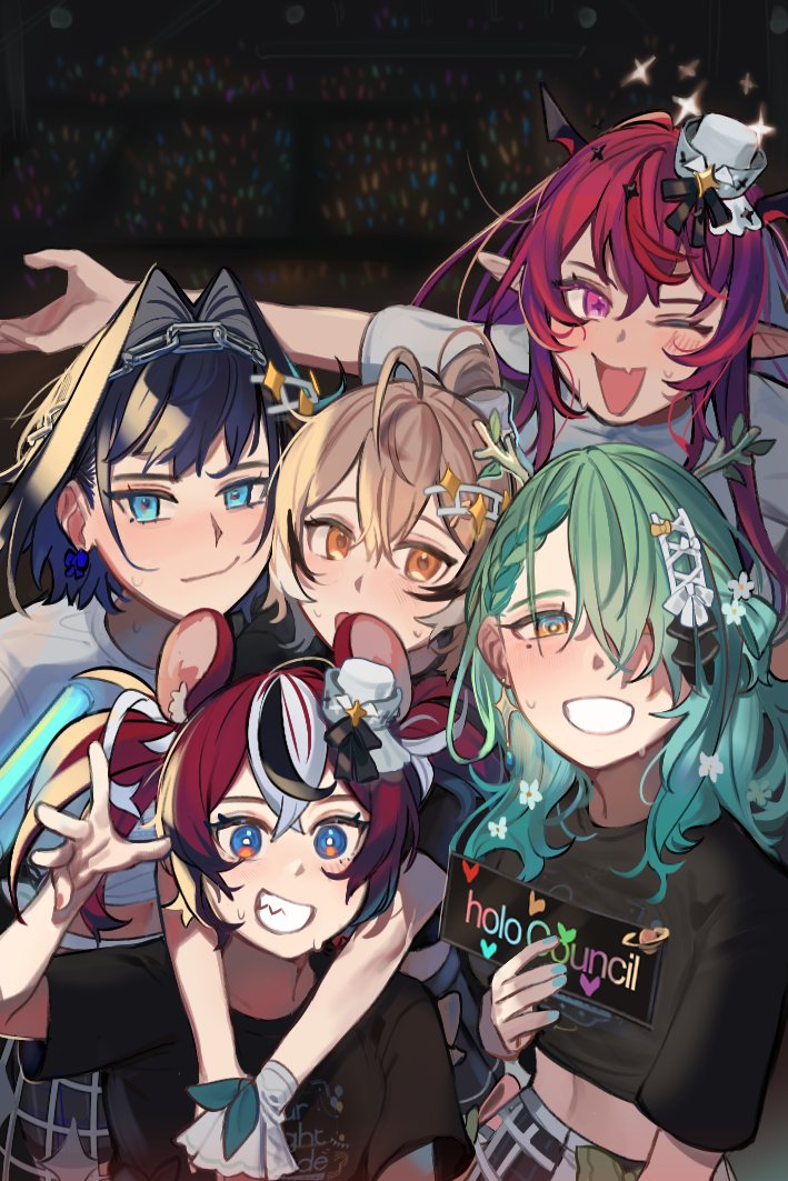 ouro kronii, nanashi mumei, hakos baelz, ceres fauna, and irys (hololive and 1 more) drawn by eus_ing