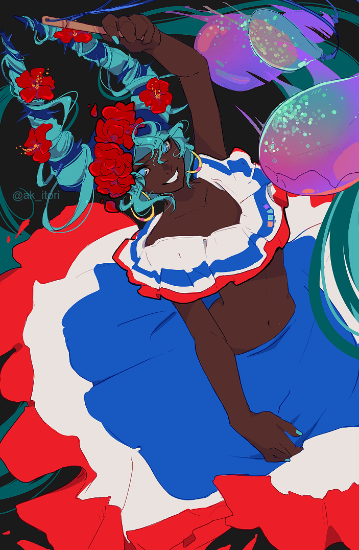 hatsune miku and dominican carnival miku (vocaloid) drawn by ak_itori