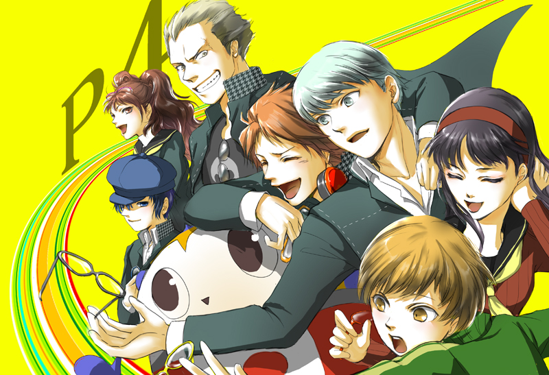 narukami yu, shirogane naoto, satonaka chie, amagi yukiko, hanamura yousuke, and 2 more (persona and 1 more) drawn by karakara