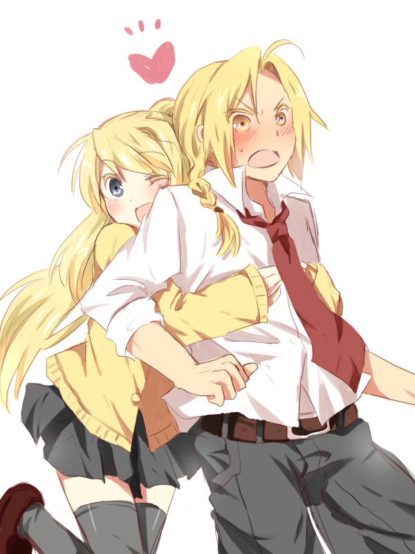edward elric and winry rockbell (fullmetal alchemist) drawn by mitsu_yomogi