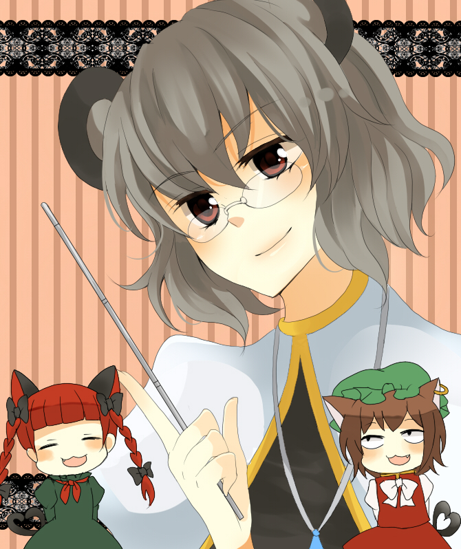 kaenbyou rin, chen, and nazrin (touhou) drawn by kurosawa_kazuto