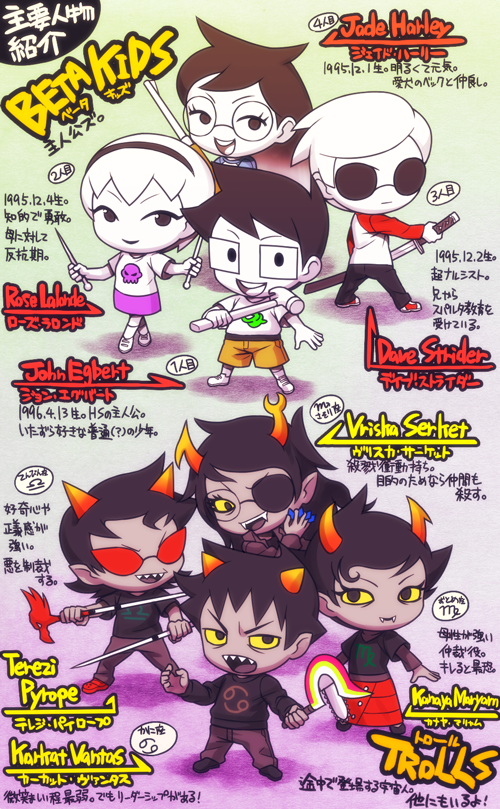 rose lalonde, jade harley, dave strider, karkat vantas, john egbert, and 3 more (homestuck) drawn by nijuu