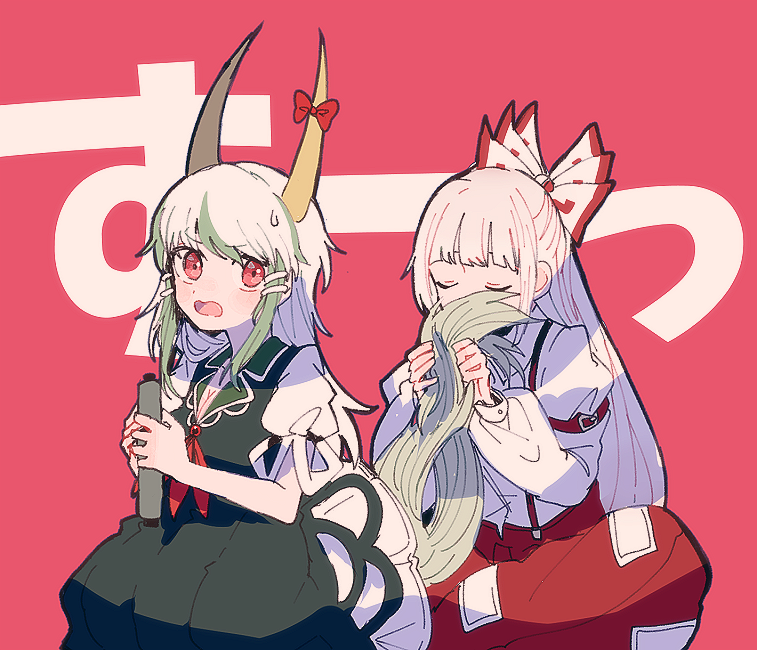 fujiwara no mokou, kamishirasawa keine, and ex-keine (touhou) drawn by itomugi-kun