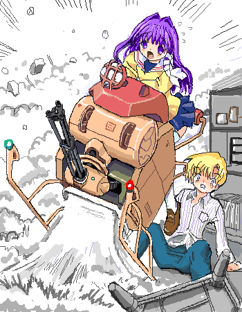 fujibayashi kyou and sunohara youhei (clannad and 1 more) drawn by toshi_(little-fluffy-cloud)