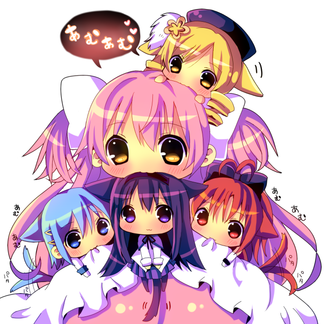akemi homura, kaname madoka, miki sayaka, sakura kyoko, tomoe mami, and 1 more (mahou shoujo madoka magica) drawn by chocolat_(momoiro_piano)