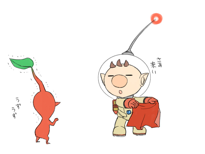 red pikmin and olimar (pikmin) drawn by naru_(wish_field)