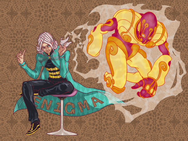 miyamoto terunosuke and enigma (jojo no kimyou na bouken and 1 more) drawn by kabusumisu