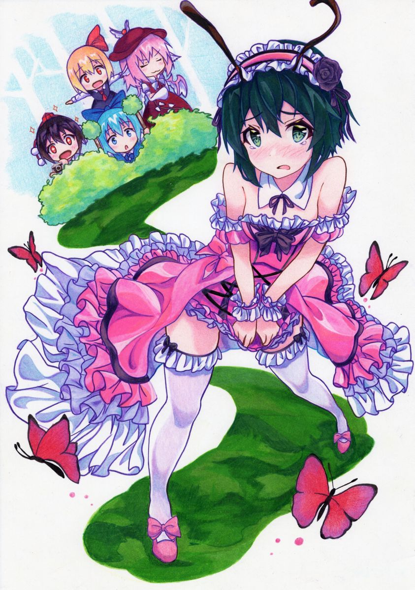 cirno, shameimaru aya, rumia, mystia lorelei, wriggle nightbug, and 1 more (touhou) drawn by kittona