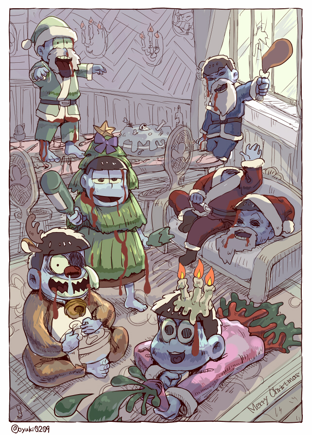 matsuno osomatsu, matsuno karamatsu, matsuno ichimatsu, matsuno jyushimatsu, matsuno choromatsu, and 1 more (osomatsu and 1 more) drawn by o-yuki