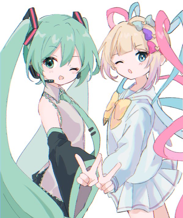 hatsune miku and chouzetsusaikawa tenshi-chan (vocaloid and 1 more) drawn by kabe_(zp66104)