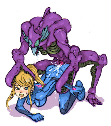 samus aran and space pirate (metroid) drawn by kusada