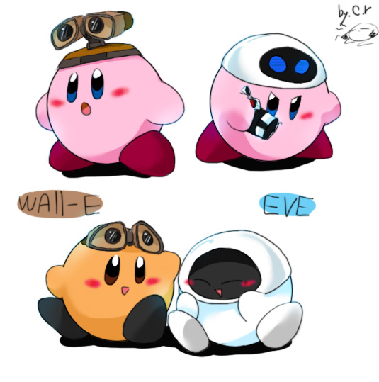 kirby, wall-e, and eve (kirby and 1 more) drawn by skah_006