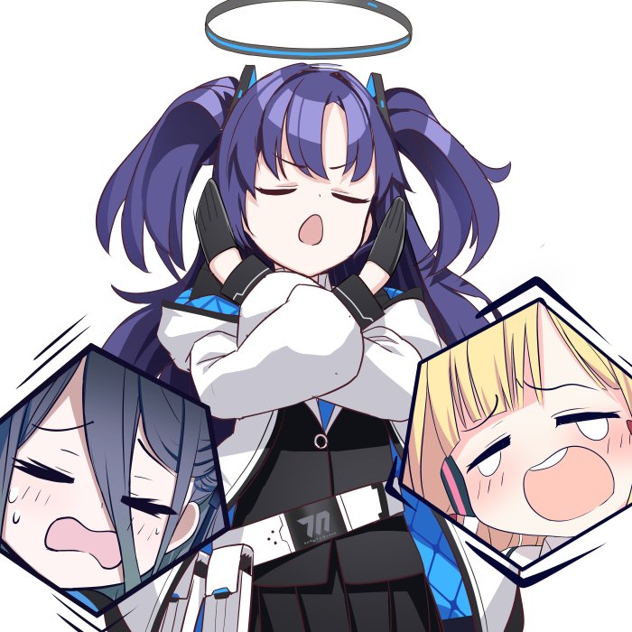 yuuka, aris, and momoi (blue archive) drawn by o_(rakkasei)