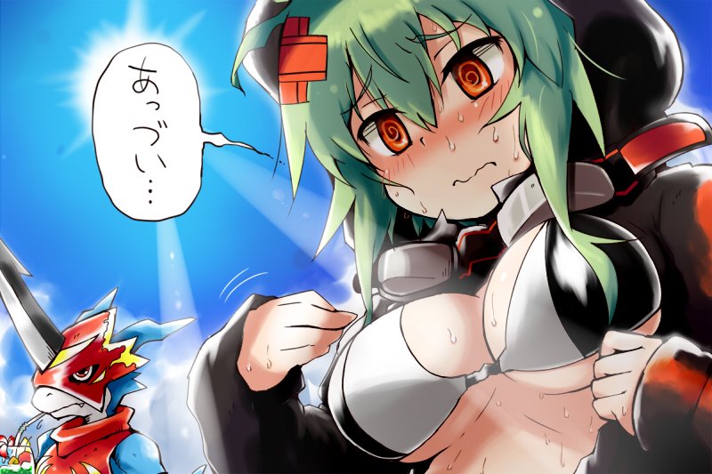 shinomiya rina and fladramon (digimon and 1 more) drawn by n36hoko