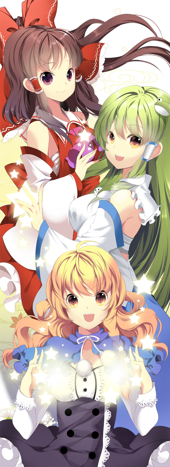 hakurei reimu, kirisame marisa, and kochiya sanae (touhou) drawn by roh_nam_kyung