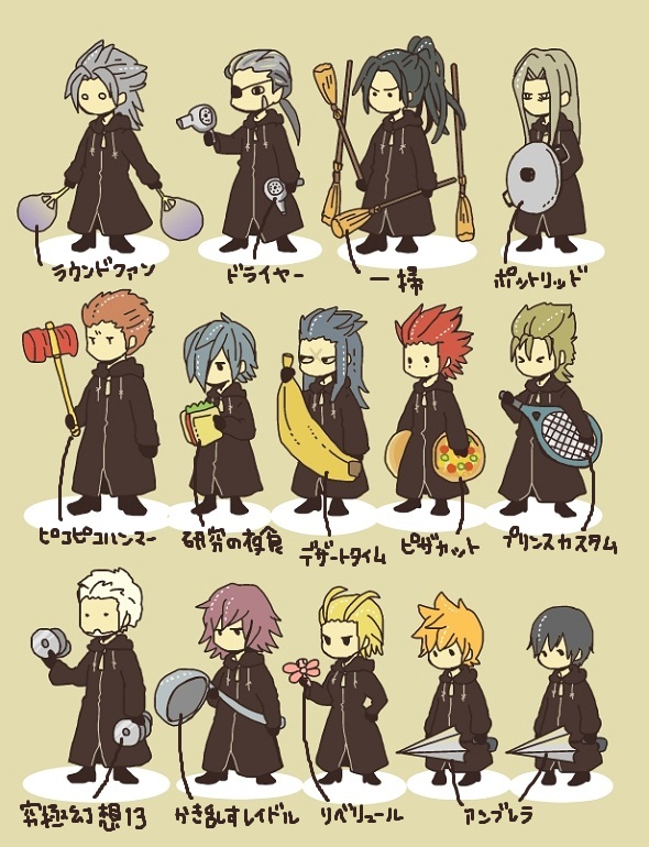 roxas, xion, axel, xemnas, saix, and 9 more (kingdom hearts and 1 more) drawn by yt_(kaisenpasta)
