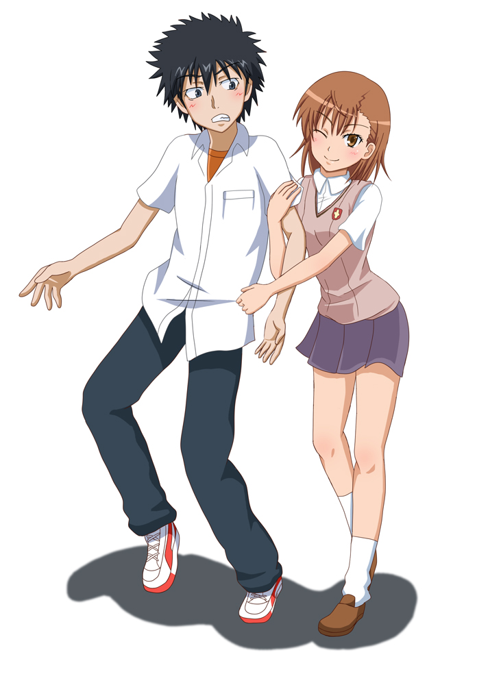 misaka mikoto and kamijou touma (toaru majutsu no index and 1 more) drawn by kasumi_uzuki