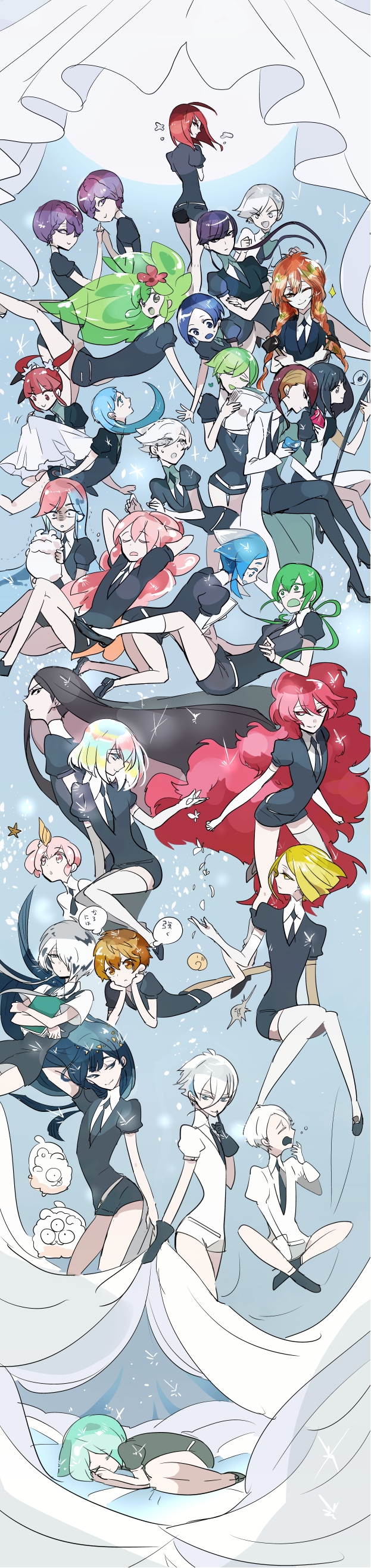 phosphophyllite, diamond, cinnabar, bort, lapis lazuli, and 22 more (houseki no kuni) drawn by shumiko_(kamenokoueki)