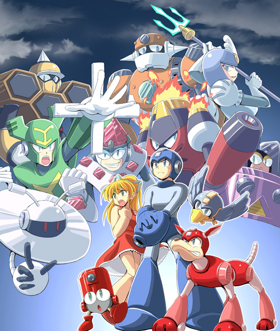 roll, mega man, rush, splash woman, beat, and 8 more (mega man and 1 more) drawn by fuyuwa_kotatsu