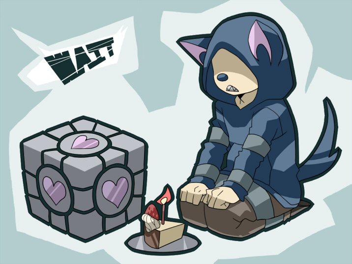 aperture science weighted companion cube and hunter (portal and 3 more) drawn by moyo_(moyori)