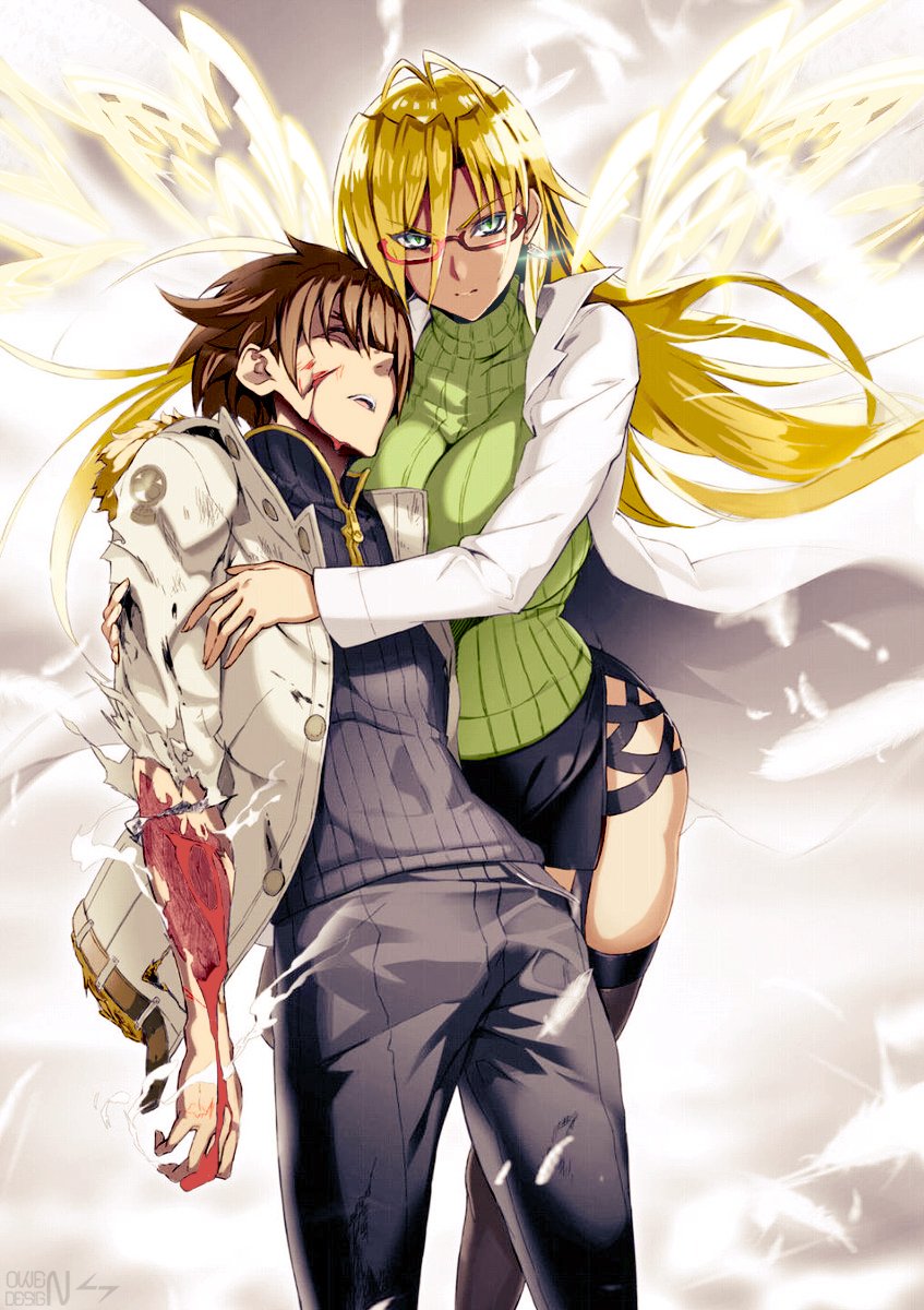 hasegawa chisato and toujou basara (shinmai maou no testament) drawn by ookuma_nekosuke and owendss98