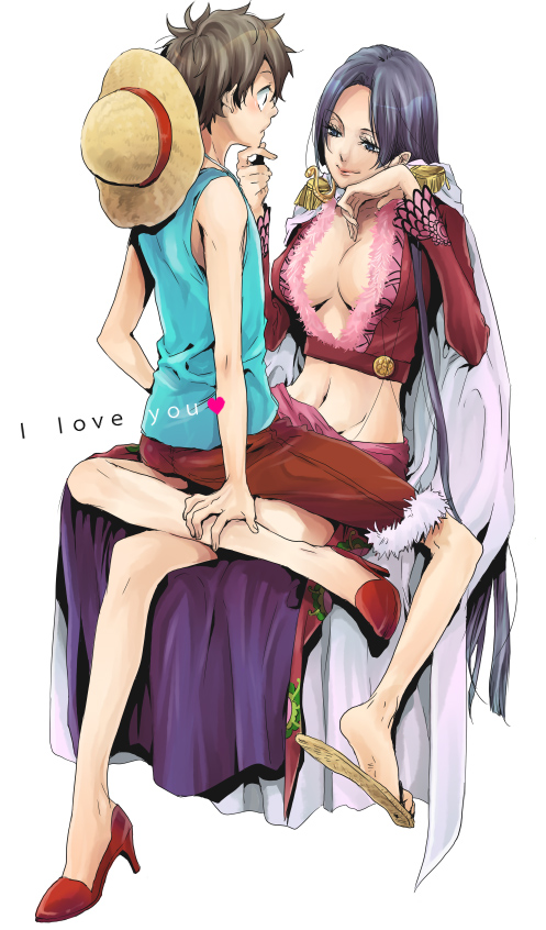 monkey d. luffy and boa hancock (one piece) drawn by nakagawa_waka