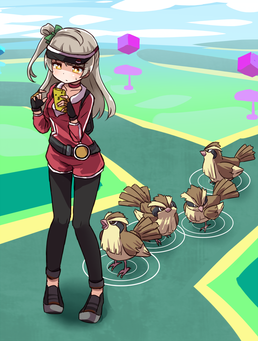 minami kotori, female protagonist, and pidgey (pokemon and 3 more) drawn by shipii_(jigglypuff)