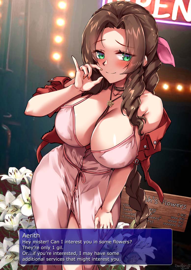 aerith gainsborough (final fantasy and 2 more) drawn by foxyreine