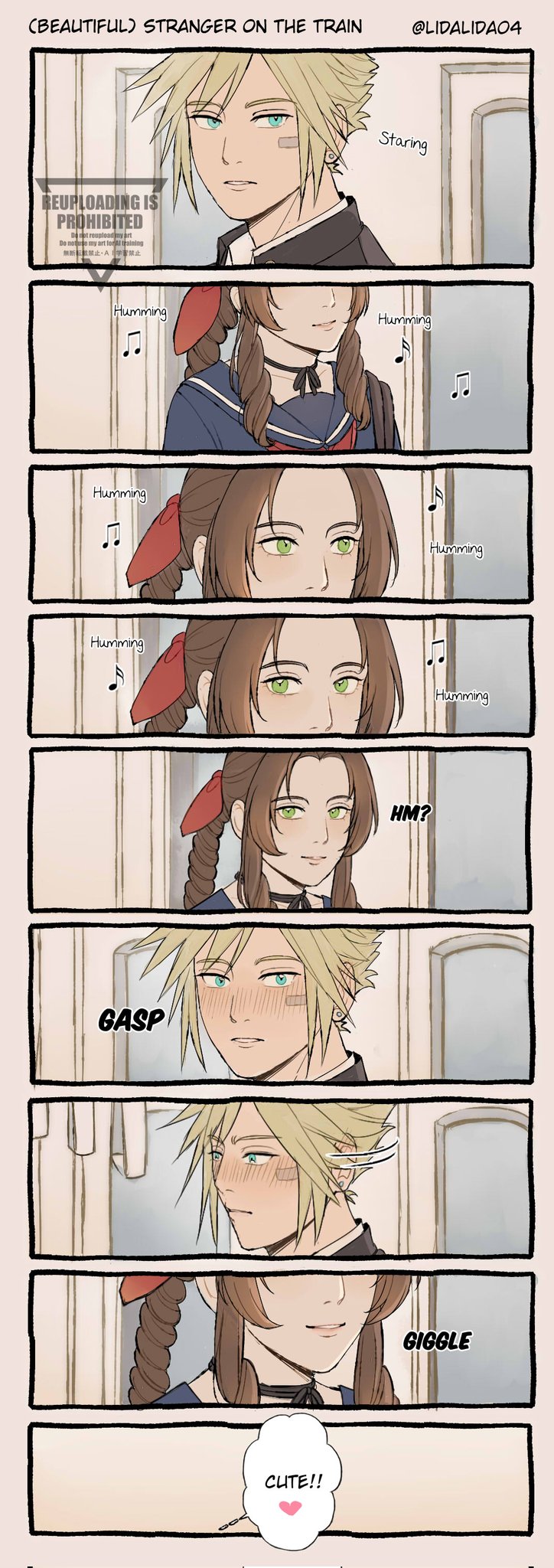 cloud strife and aerith gainsborough (final fantasy and 2 more) drawn by lida_(lidalida04)
