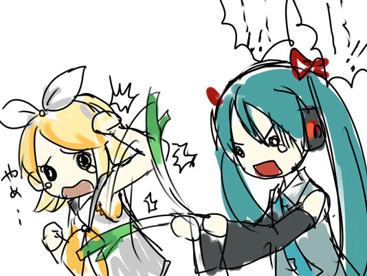 hatsune miku and kagamine rin (vocaloid) drawn by nikonikomachi