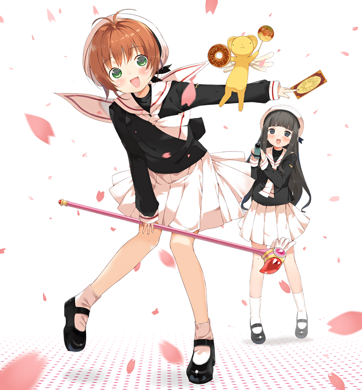 kinomoto sakura, kero, and daidouji tomoyo (cardcaptor sakura) drawn by nauribon
