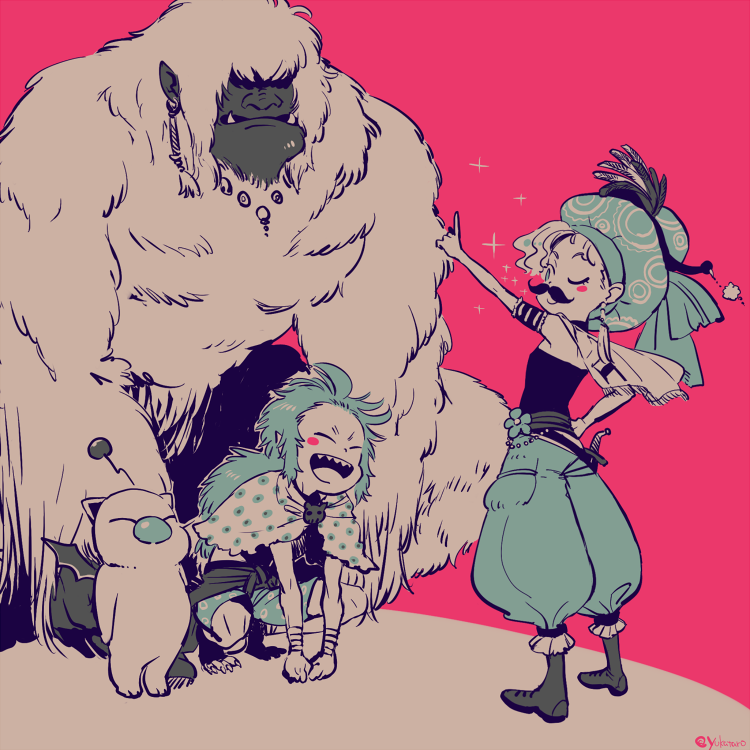 moogle, relm arrowny, gau, and umaro (final fantasy and 1 more) drawn by yukataro
