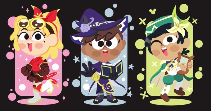 venti, amber, lisa, sasha waybright, anne boonchuy, and 1 more (genshin impact and 1 more) drawn by mrfebriananda