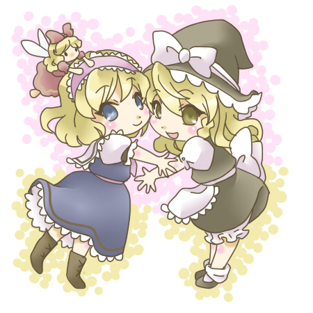 kirisame marisa, alice margatroid, and shanghai doll (touhou) drawn by makako_(yume_bouei_shoujo_tai)