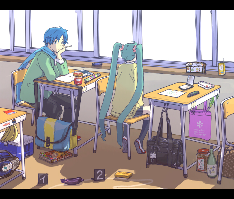 hatsune miku and kaito (vocaloid) drawn by katagiri