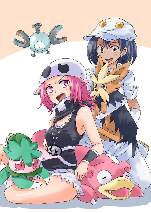magnemite, aether foundation employee, slowpoke, team skull grunt, fomantis, and 1 more (pokemon and 1 more) drawn by unya