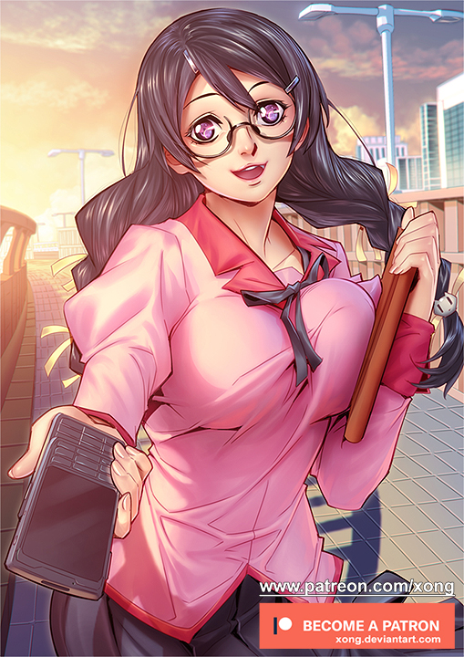 hanekawa tsubasa (monogatari and 2 more) drawn by xong