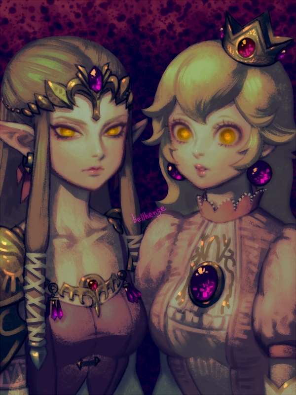 princess zelda and princess peach (the legend of zelda and 4 more) drawn by bellhenge