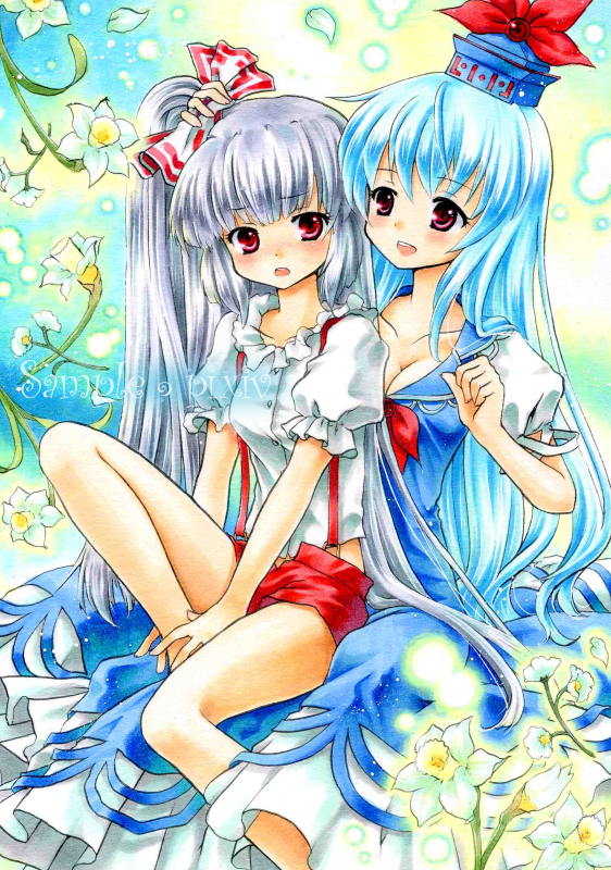 fujiwara no mokou and kamishirasawa keine (touhou) drawn by funnyfunny