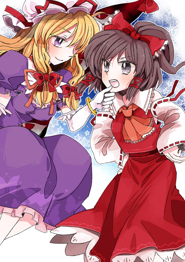hakurei reimu and yakumo yukari (touhou) drawn by pokka