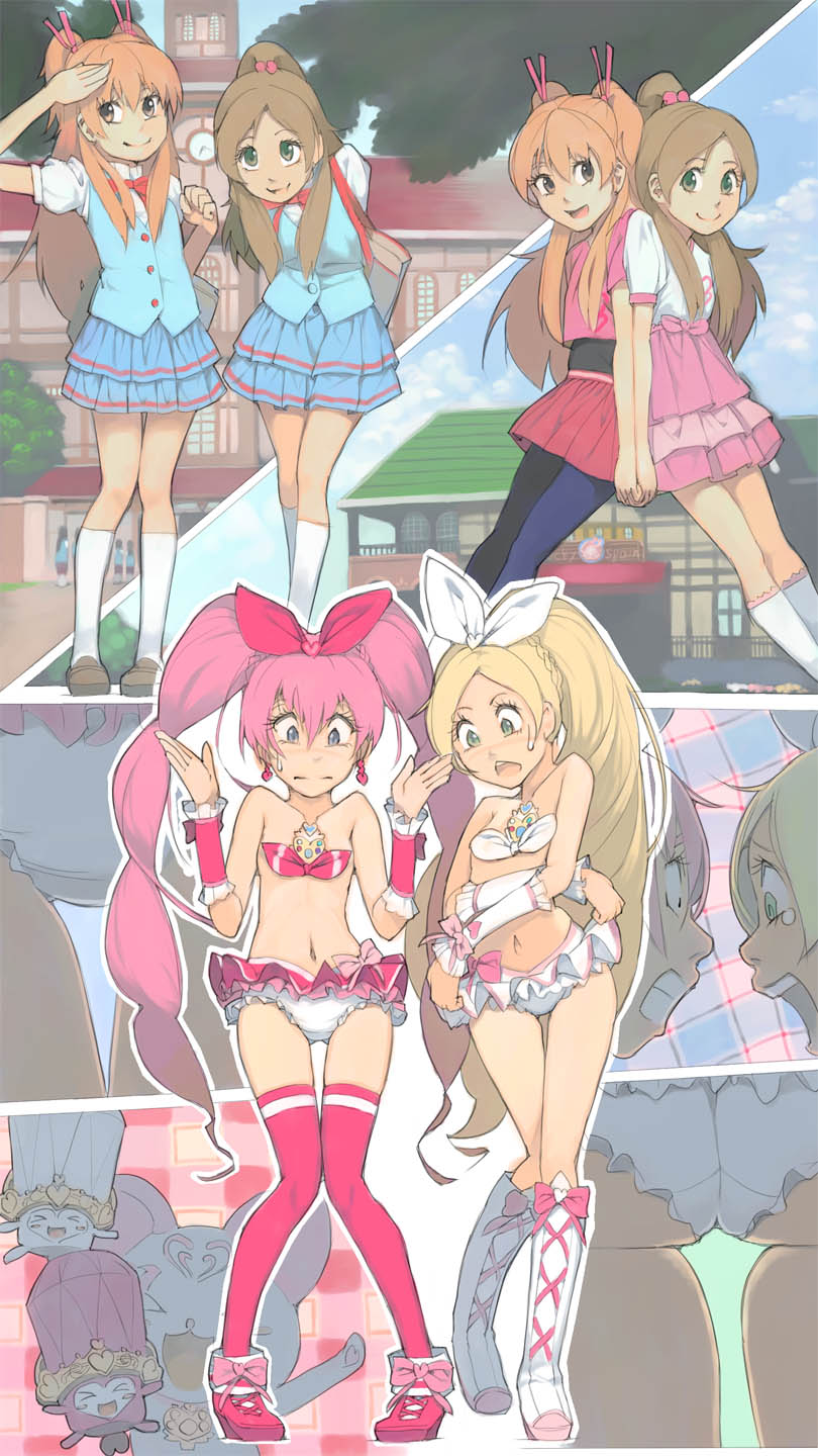 houjou hibiki, minamino kanade, cure melody, cure rhythm, hummy, and 2 more (precure and 1 more) drawn by akinbo_(hyouka_fuyou)