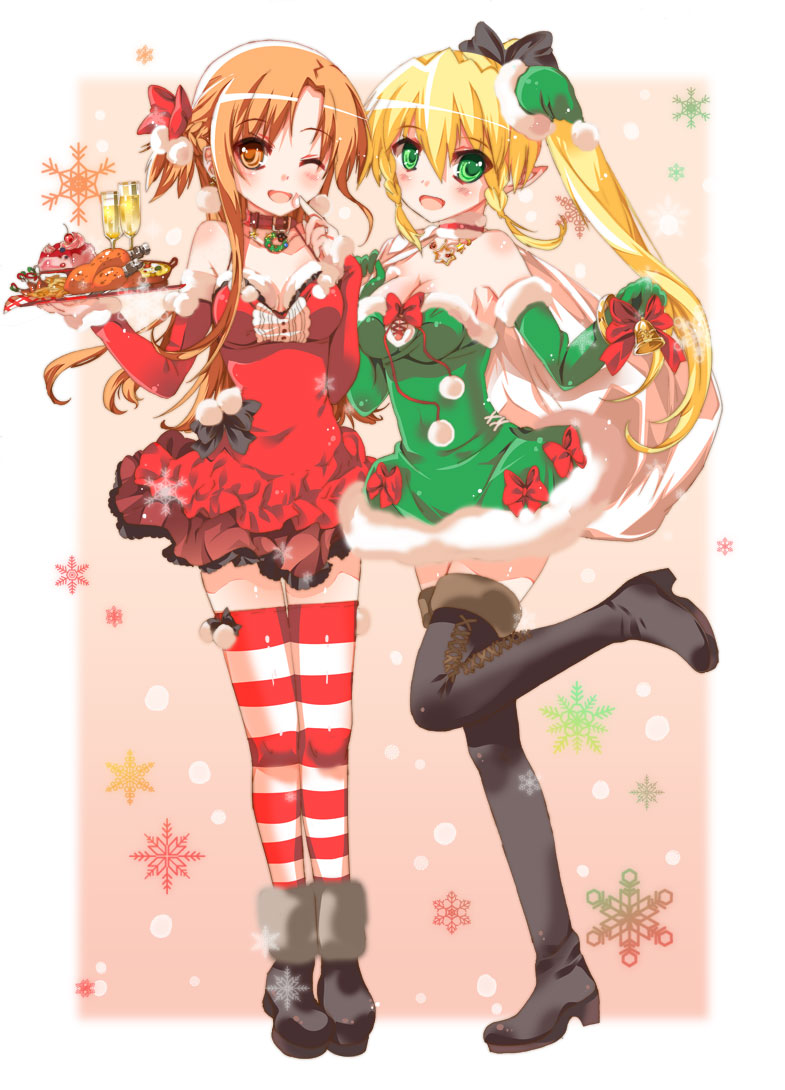 asuna and leafa (sword art online) drawn by himitsu_(iemaki)