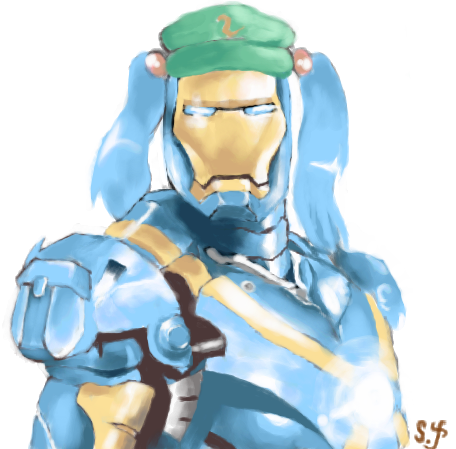 kawashiro nitori and iron man (touhou and 1 more) drawn by shift_(waage)